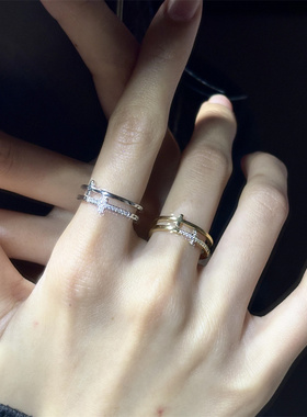 双十字架戒指女小众设计感闪钻