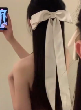 zoozmini白色蝴蝶结发夹女法式后脑勺顶夹飘带边夹发卡甜美头饰