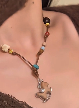 木质小马项链女秋冬长款毛衣链