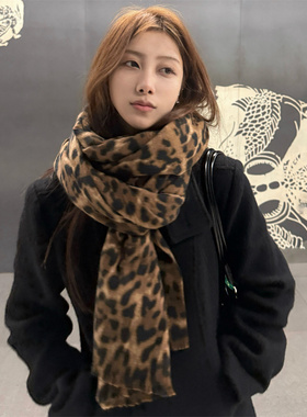 豹纹围巾女高级感复古丝巾加长