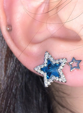zoozmini蓝色星星耳钉女锆石镶嵌吊坠辣妹Y2k百搭千禧ins耳环耳饰