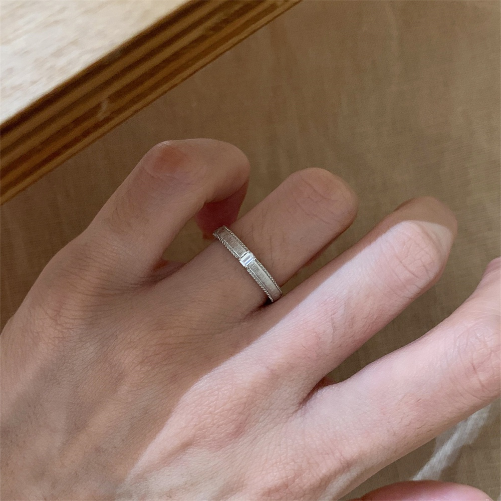银色拉丝冰块小方糖戒指简约百搭
