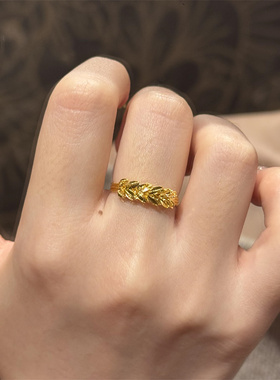 金色爆闪麦穗戒指女小众设计复古