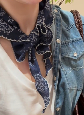 复古棉麻腰果花三角巾日系民族风