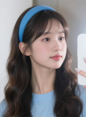zoozmini法式复古蓝色海绵高颅顶发箍外出百搭ins风发卡压发头箍