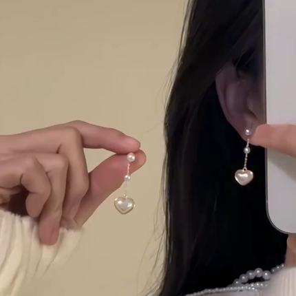 zoozmini珍珠爱心流苏耳环女小众设计感高级气质耳钉温柔简约耳饰