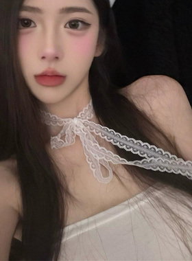 白色蕾丝飘带项链叠戴层次