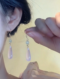 zoozmini新中式古风仿和田玉耳钉女无耳洞耳夹国风潮长款水滴耳环