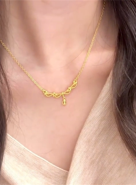 金色花边蕾丝水滴项链女轻奢小众