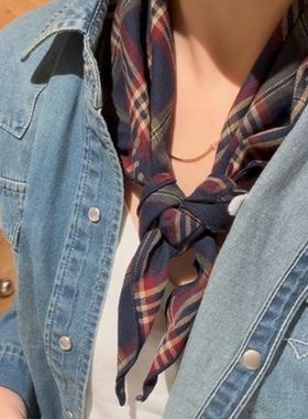 欧美英伦格子三角巾春夏新款百搭
