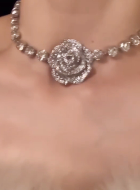 欧美满钻玫瑰花朵项链choker礼服