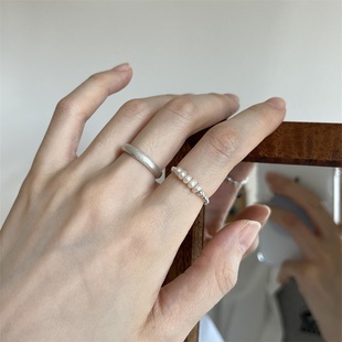 zoozmini碎银子珍珠串珠戒指女轻奢高级素圈指环小众设计感食指戒