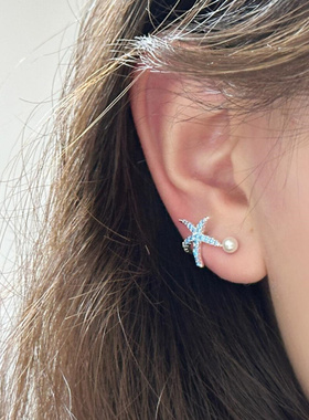 zoozmini简约夏日海滩蓝色海星耳钉甜美可爱小巧高级耳饰清新耳环