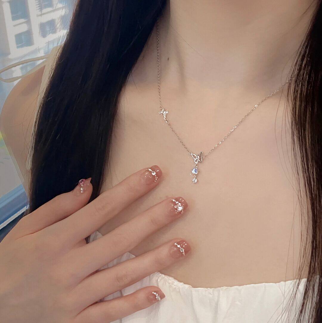 zoozmini庄周梦蝶项链女小众高级设计感甜美百搭月光石蝴蝶锁骨链