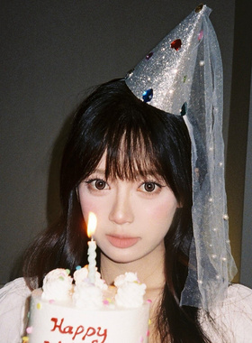 zoozmini韩国钻石珍珠纱生日帽发箍女轻奢ins风简约派对拍照头箍