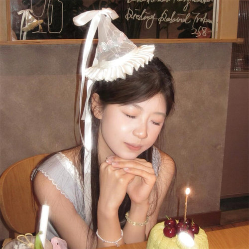 复古刺绣生日帽发夹甜美蝴蝶结