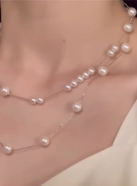 zoozmini双层叠戴珍珠项链女高级感轻奢小众设计choker颈链锁骨链