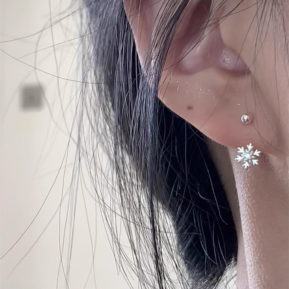 爆闪雪花螺丝拧扣耳钉两带U形