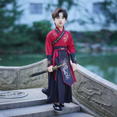 汉服男童秋季红色中国风武侠风
