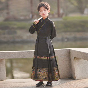 儿童汉服男童春秋款 小男孩帅气两件套中国风春秋 马面裙国风古装