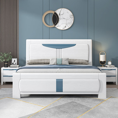 白色全实木床现代简约1.8米橡木主卧双人大床1.5储物婚床工厂直销