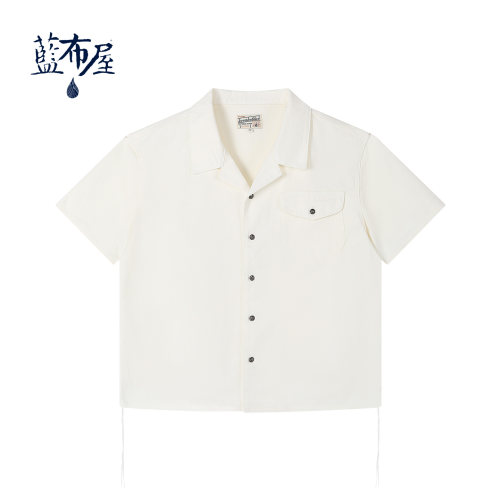 夏季三本针白色牛仔短袖工装衬衫