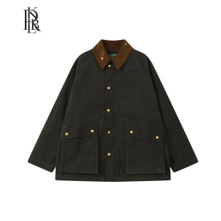 蓝布屋经典 夹克风衣外套KRBLJKT670 英伦复古油蜡布双层宽松猎装