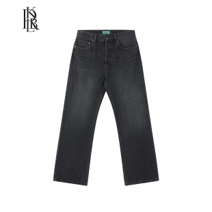 2021M宽松微喇 KRBLDNM708 蓝布屋纽扣门襟石磨水洗复古黑色牛仔裤