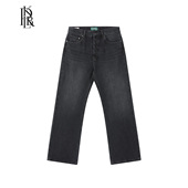 2021M宽松微喇 蓝布屋13.5盎司石磨水洗复古黑色牛仔裤 KRBLDNM708
