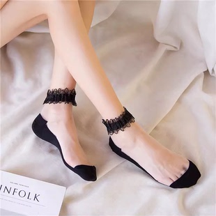 玻璃水晶丝仙女船袜批发 百搭薄款 夏季 玻璃丝袜花边短袜女日系夏季