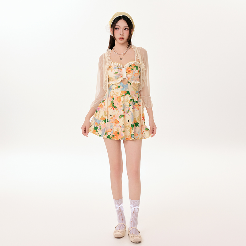 泳衣女款连体裙式长袖罩衫微胖女孩遮肉学生高级感2025新款泡温泉