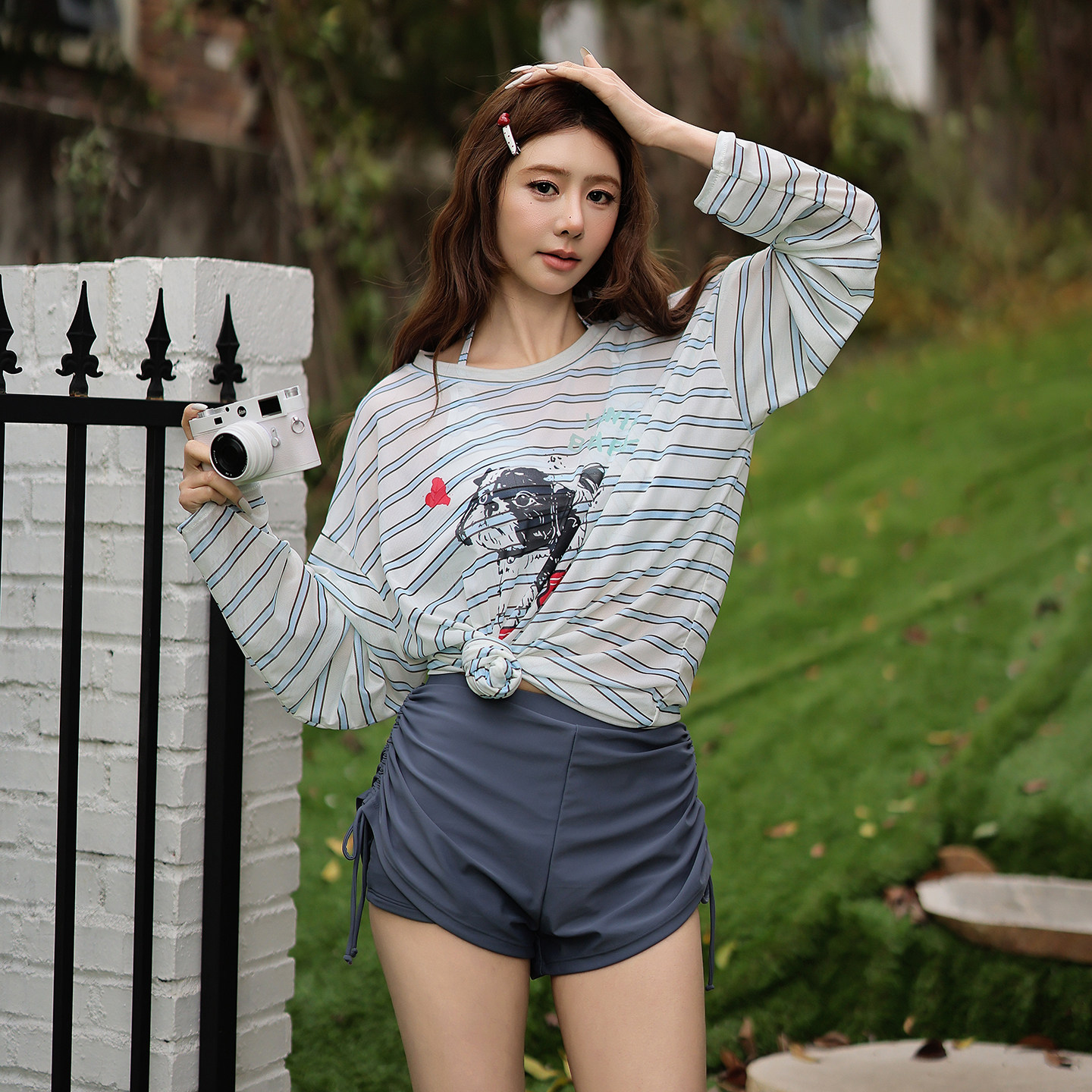 长袖泳衣女款分体平角三件套罩衫保守大码遮肉绝美高级感温泉泳装