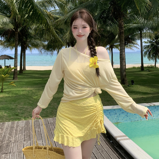 泳衣女分體三件套長(zhǎng)袖 微胖遮肉性感純欲絕美海邊度假溫泉 大碼 罩衫