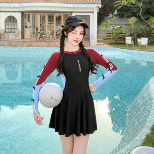 大码 泳衣女款 长裤 保守运动长袖 微胖女孩遮肉潜水冲浪温泉 连体裙式