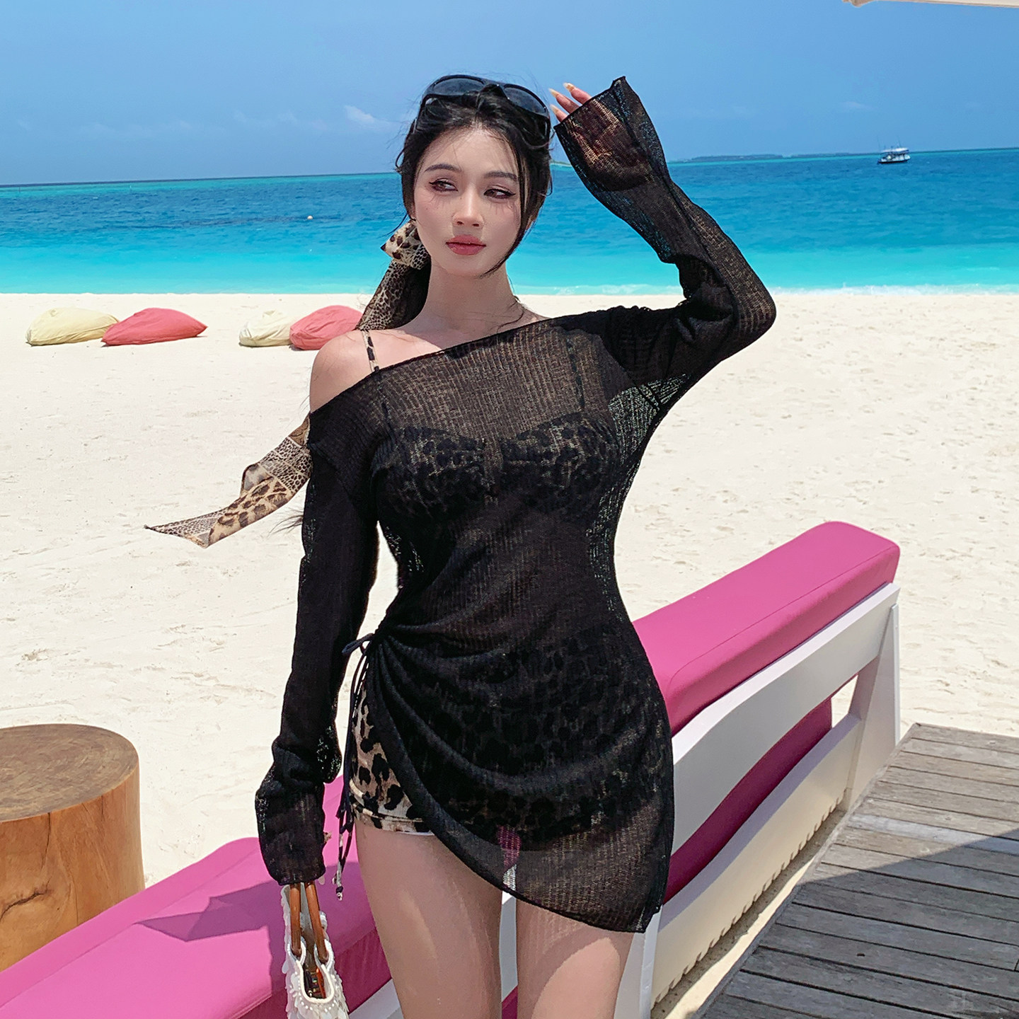 大码泳衣女款成人分体平角比基尼三件套性感纯欲胖mm遮肉温泉泳装