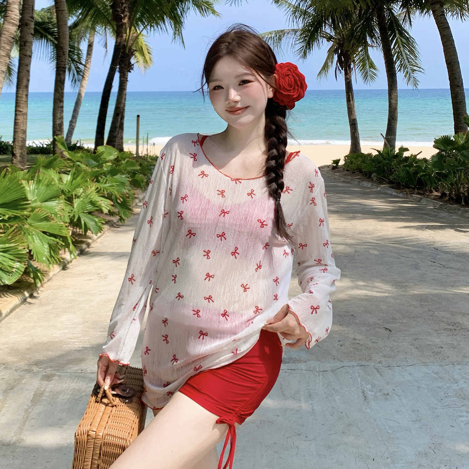 泳衣女款分体比基尼三件套性感纯欲大码微胖女孩遮肉海边度假温泉