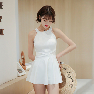 纯欲风温泉泳装 保守学生白色遮肚显瘦时尚 夏连体2025新款 泳衣女款