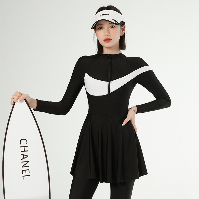 泳衣女款连体显瘦遮肚长袖长裤保守运动潜水服大码胖mm游泳馆泳装