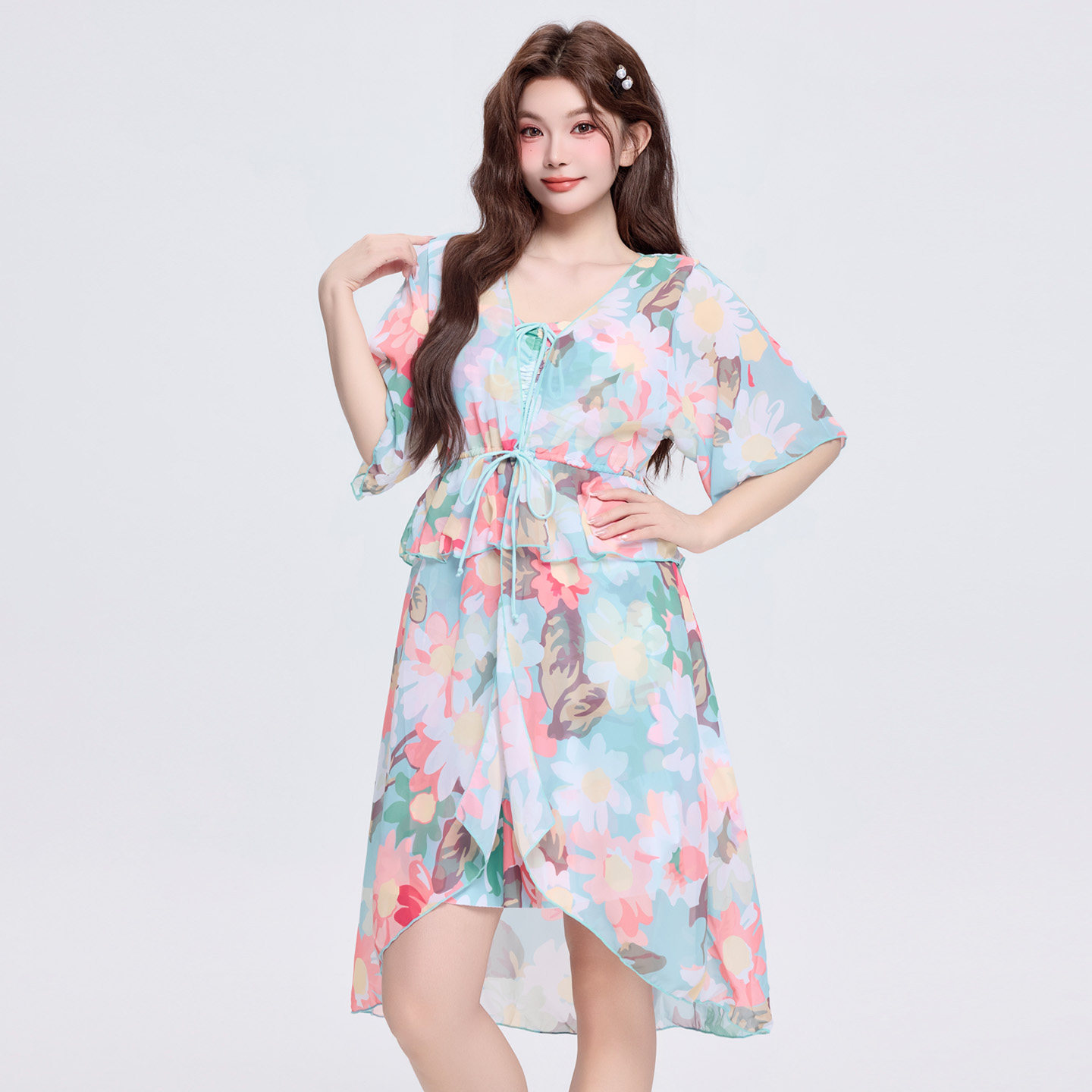 大码女分体裙式遮肉泳衣三件套