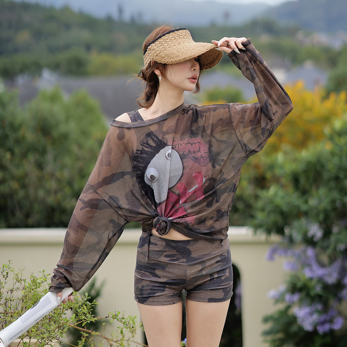 泳衣女款分体平角三件套罩衫长袖大码微胖女孩遮肉高级感温泉泳装