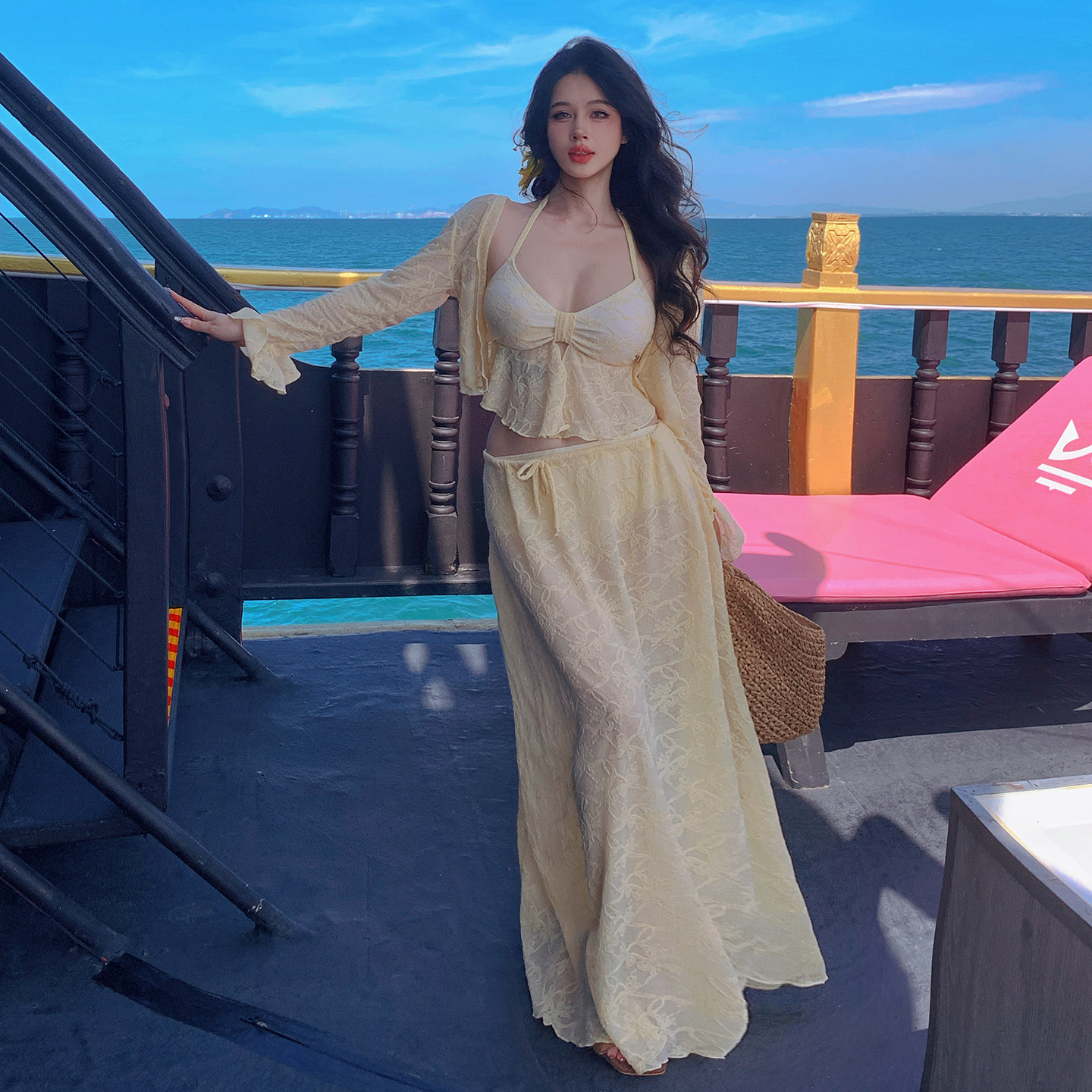 长袖泳衣女款分体比基尼四件套罩衫长裙性感大码遮肉海边度假温泉