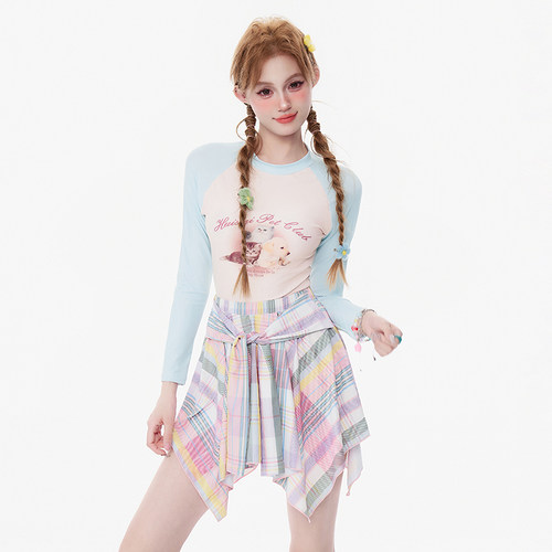 长袖泳衣女款连体保守两件套学生少女可爱日系绝美高级感温泉泳装