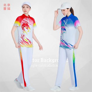 晋冠短袖T恤套装女梦之队广场舞2025新款中国龙运动套装健步队服