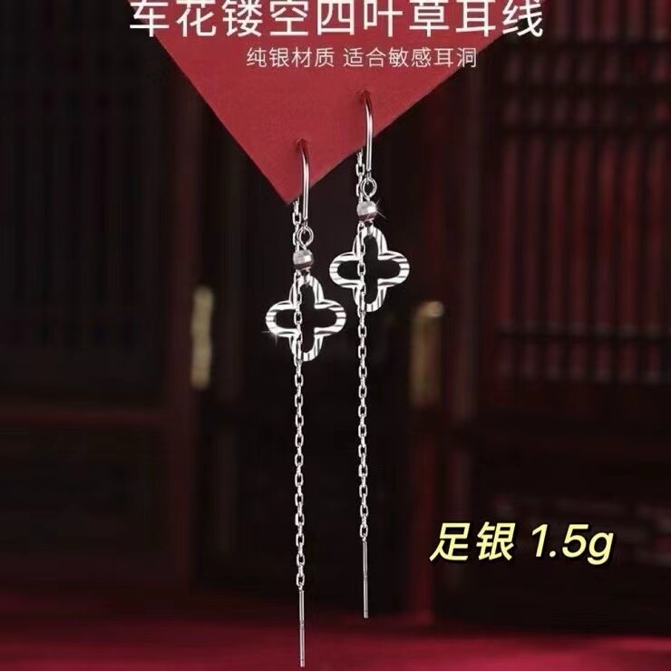 足银999.9玉兰花耳环女纯银耳坠短款简约耳钉耳挂耳饰女清新