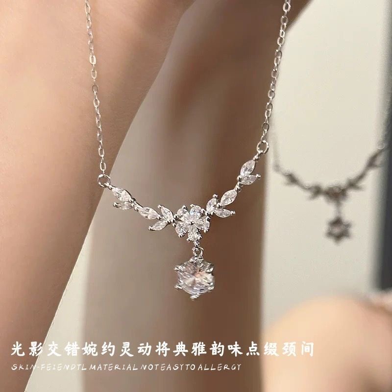 S999纯银麦穗繁花锆石套链女高级感轻奢小众锁骨链送女友生日礼物