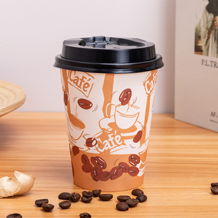 ins风一次性咖啡杯奶茶豆浆纸杯专用外带打包带盖商用图案印logo