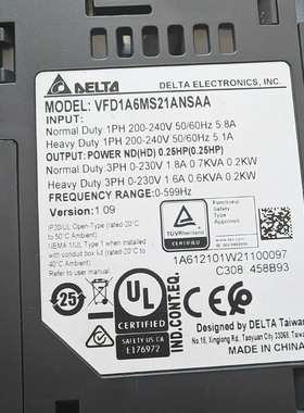 非标价MS300变频器VFD1A6MS21ANSAA