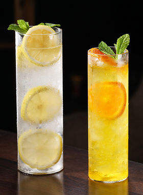 日式直身柯林杯鸡尾酒杯海波杯长岛冰茶玻璃杯酒吧细高长饮果汁杯