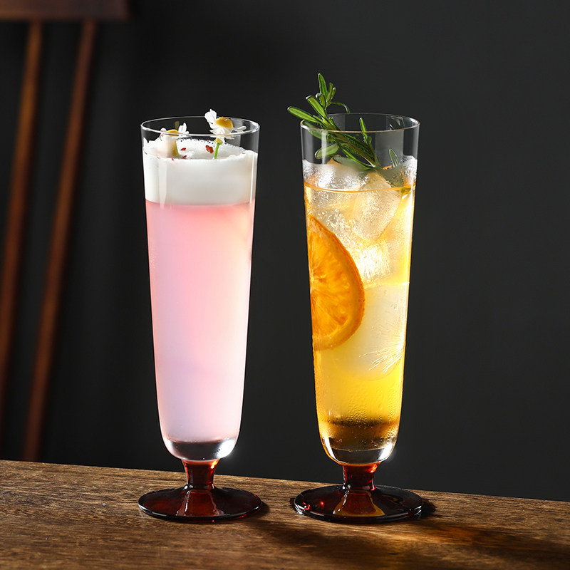 小众ins琥珀底高脚杯 高颜值个性香槟杯红酒杯沙冰杯果汁杯玻璃杯
