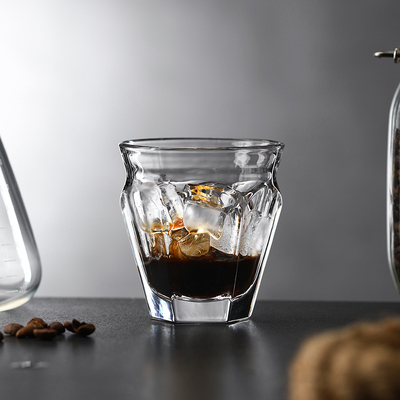 厚底六角意式咖啡玻璃杯Dirty澳白杯拿铁杯简约复古ins咖啡杯